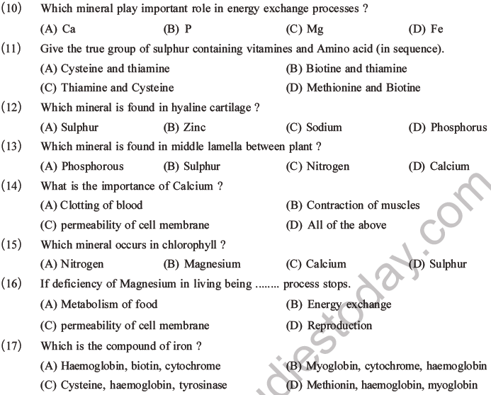 NEET Biology Biomolecules MCQs Set C, Multiple Choice Questions